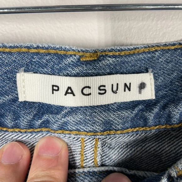 PACSUN SLIM TAPER PATCHWORK VINTAGE LOOK DENIM BLUE JEANS MENS SIZE 31x32 - Picture 3 of 7